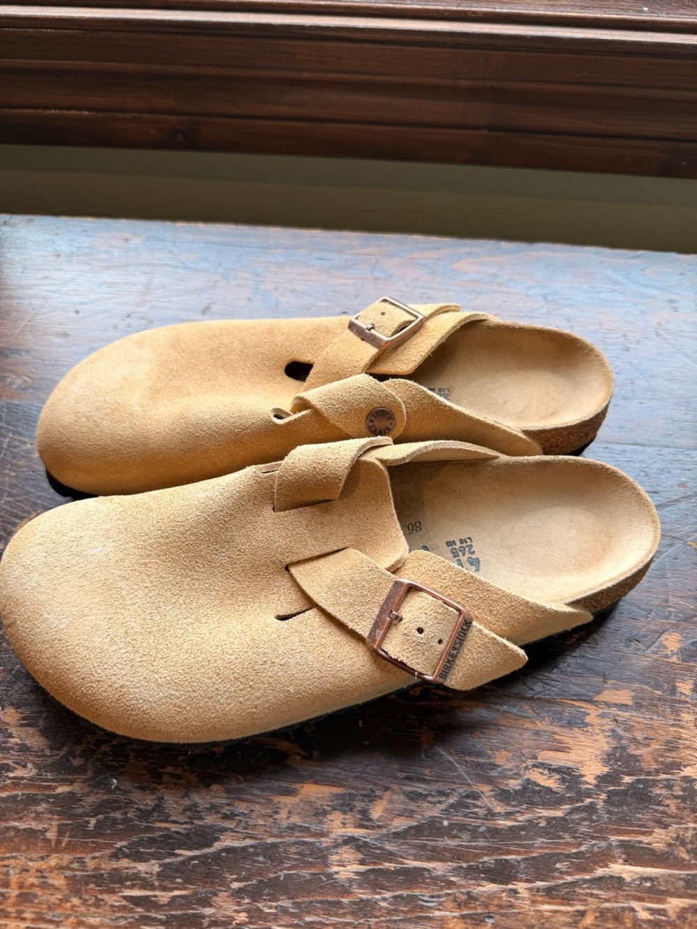 Birkenstock Suede Slip-On Clog with Buckle - Tan